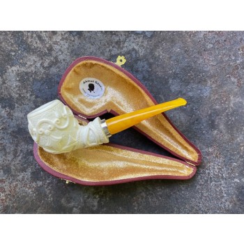 Pfeife Meerschaum Ahmet Gövem Carved Half Bent